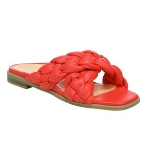 Vionic Kalina Poppy Red Braided Puffy Sandals 8 Slide Vacation Summer Resortwear